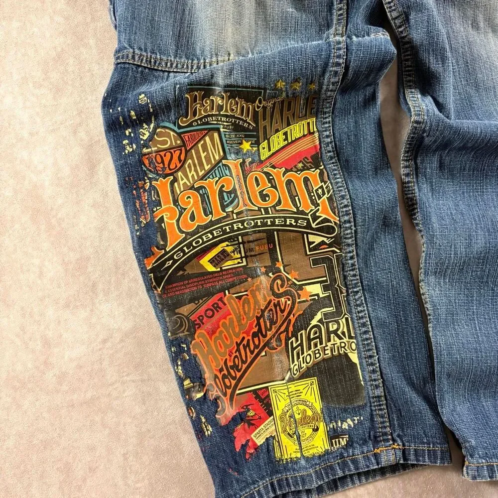 vintage y2k fubu platinum harlem globe trotters relaxed fit jeans